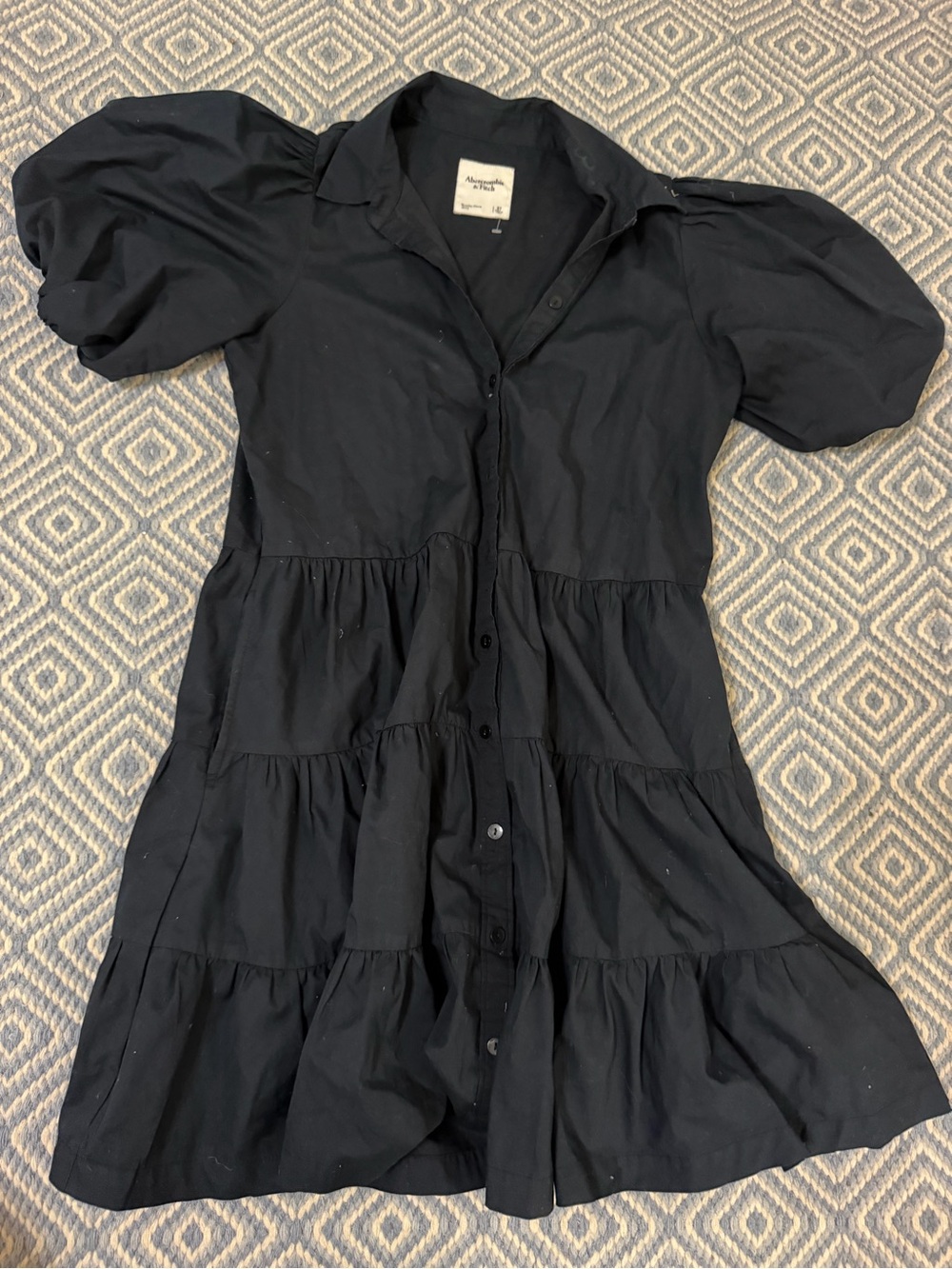 Abercrombie & Fitch Black Tiered Puff-Sleeve Mini Dress